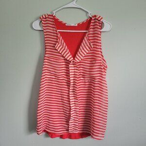Tresics Blouse Women's Medium Red and White Striped V-Neck Sleeveless Shirt